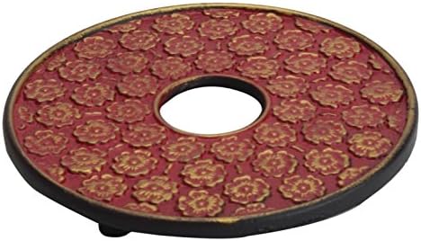 M.V. Trading T8200 Cast Iron Tea Set with Trivet, 22 Ounce, Burgundy Floral Design - Image 3