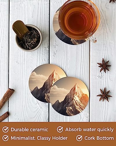 Coasters for Drinks Set of 8, Mountains Natural Landscape Alps Ceramic Cup Mat, Absorbent Ceramic Stone Coasters with Cork Base for Coffee, Cups, Wooden Table, Home Decor 4 Inch - Image 4