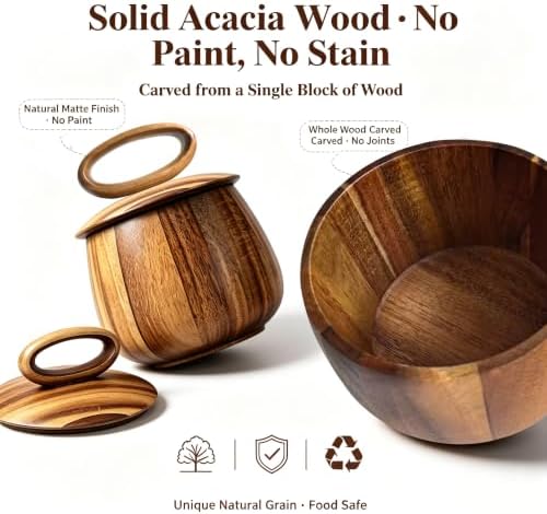 KitchNet Acacia Wood Coffee Canister with Wooden Scoop, Natural Wood Storage Container with Silicone Seal Lid, Elegant Countertop Jar for Coffee Lovers and Kitchen Decor - Image 2