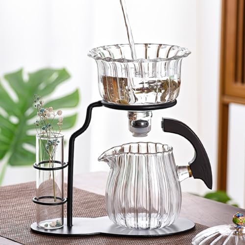 Lazy Kungfu Magnetic Tea Pot, Semi Automatic Glass Teapot, Lazy Kungfu Drip Teapot, Magnetic Attraction Water Rotating Cover Bowl Suitable for Home/Office Reception Tea Set - Image 4