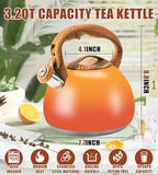 3.2Qt Stainless Steel Whistling Tea Kettle Stovetop, Orange - Image 3