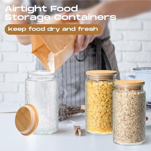 Domensi 6 Pcs Vintage Glass Storage Jar 34 oz Airtight Food Storage Containers with Bamboo Lid Kitchen Storage Sealed Jar Glass Vintage Canisters for Kitchen Counter, Pantry, Coffee Bean, Grains, Tea - Image 5