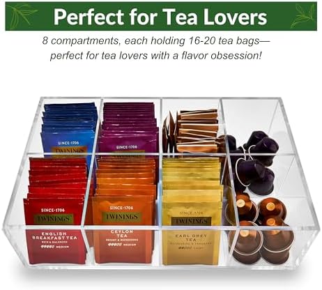 Heavy-Duty Acrylic Tea Bag Organizer, 8-Compartment Storage Box - Image 5