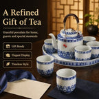 Jingdezhen Blue and White Ceramic Tea Set, Traditional Chinese Porcelain Teaset with 1 Teapot, 6 Teacups, Ceramic Tray, Stainless Steel Infuser & Gift Box - Image 6
