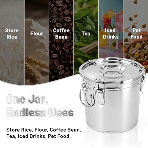 304 Stainless Steel Airtight Food Storage Containers 3.17gal/12L with Locking Lids & Clips Large Kitchen Jar for Rice, Flour, Sugar, Grain, Coffee Beans - Image 2