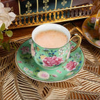 KAMMAK Tea Cup and Saucer, Ceramic Coffee Cups, 7.1 oz, Set of 2 - Image 5