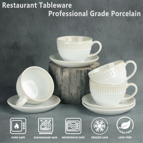 Cappuccino cup with tray, 8.5 oz. Set of 4 Ceramic Coffee Cups and Saucer Set for Latte, latte art cup, suitable for latte/cappuccino/milk/tea - Image 3