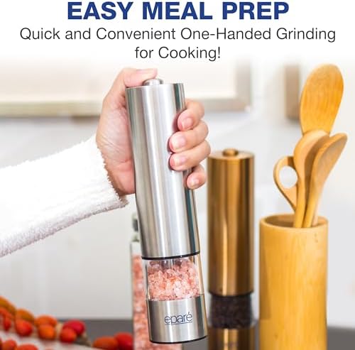 Eparé Bundle: Salt and Pepper Grinder & Copper Salt or Pepper Grinder - Battery Operated Ceramic Burr Peppermill - Stainless Steel - Powerful Mill With LED Light - Image 3