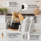 3-in-1 Chemex Caddy with 2 Cork Mats, Coffee Filters/Accessories Organizer, Pour-Over Station, White Bamboo - Image 4
