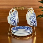 Blue and White Porcelain Coffee Cup and Saucer Set - Image 4