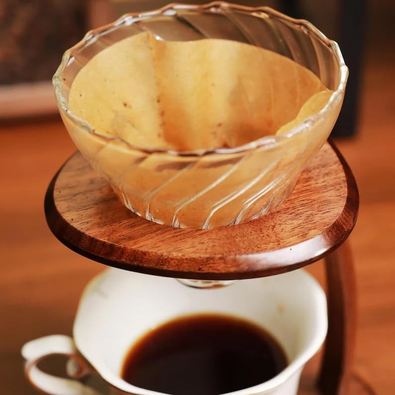 Wooden Pour Over Coffee Stand, Modern Minimalist Drip Coffee Holder, Glass Dripper & Ceramic Cup Set for Home Kitchen Barista, Countertop Coffee Brewing Station - Image 7
