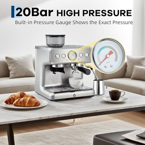 Stainless Steel Rich Coffee Machine w/Built-in Grinder – 20 Bar, 2.8l Removable Tank, Milk Frother Steam Wand for Latte & Cappuccino, Adjustable Shot Volume, Pro for Home Barista & Office - Image 3