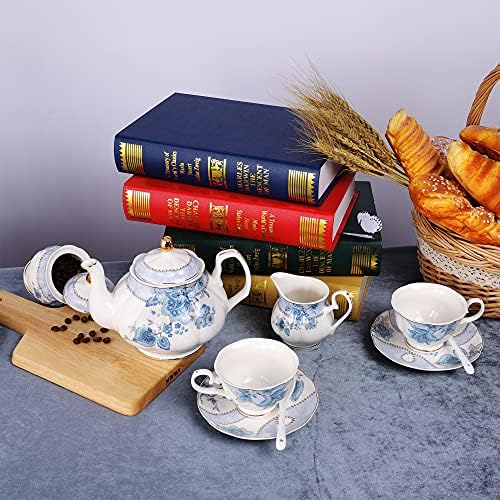 fanquare Blue Flowers Porcelain Tea Set Service for 6 - Image 6