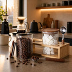 KKC HOME ACCENTS 2 Glass Coffee Canister Set with Bamboo Rack & Scoops-25oz - Image 6