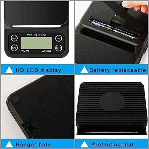 Digital Coffee Scale with Timer, 3000g x 0.1g Precision LCD Display Electronic Small Portable Home Kitchen Cooking Multifunction Food Weighing - Image 4