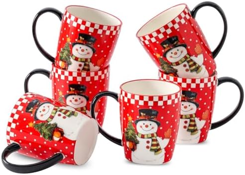 HASENSE Christmas Coffee Mugs Set of 6, 16oz Cups with Snowman Pattern by Hasense