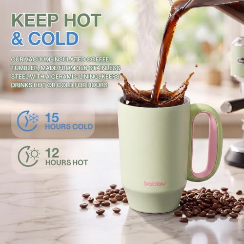BABLOV Insulated Coffee Tumbler with Straw 23oz Travel Coffee Cup Green - Image 2