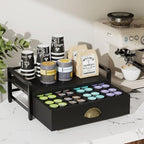 IBUYKE Tea Bag Organizer for Countertop,2 Tier Tea Box Organizer with Drawer,Wood Tea Bag Holder with Metal Frame,Tea Station Organizer for Kitchen Cabinet,Coffee Station,Office,Black UTCJ004B - Image 2
