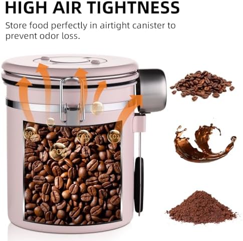 Bincoo Premium Pink Coffee Canister, 1500ml/18oz Large Airtight Stainless Steel Coffee Bean Storage Container with Date Tracker & Scoop (1500ML) - Image 4