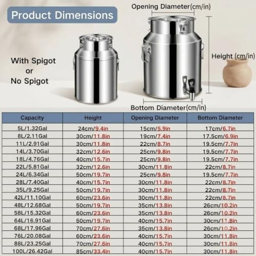 1-26 Gallon Stainless Steel Drink Dispenser Jug Milk Bucket with Faucet - Image 3