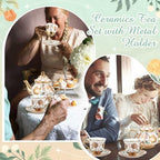 Zhehao 20 Pcs Porcelain Tea Set for Adult, with Metal Holder, Elegant - Image 5