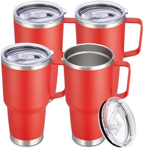 30 oz Stainless Steel Tumblers Bulk with Handle and Lid, 4 Pack by CoolYoleb