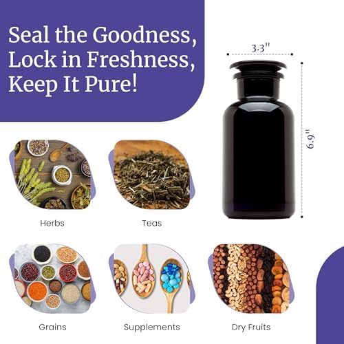 Infinity Jars 500 ml (17 Fl oz) Black Ultraviolet Blocking Glass Apothecary Jar Airtight Smell‑Proof Refillable Container for Herbs, Spices, Tea & Essential Oils 3-Pack - Image 5