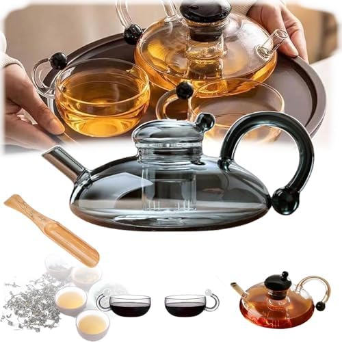 Premium Heatable Glass Teapot Set with Electric Ceramic Stove Infuser for Loose Leaf Tea(Clear,Rat-tailed Pot+2Mug) by Unknown