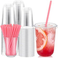 Ziliny 200 Sets 16 oz Clear Plastic Cups with Heart Shaped Straws and Lids by Ziliny
