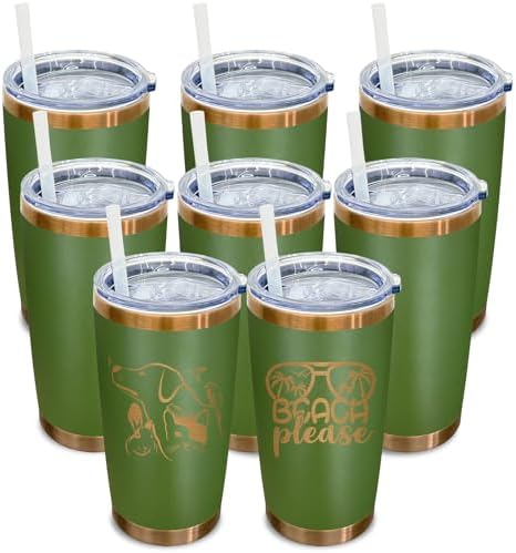 20 oz Tumbler Bulk Stainless Steel Tumblers with Lids and Straws Army Green by MetalyaTumblers