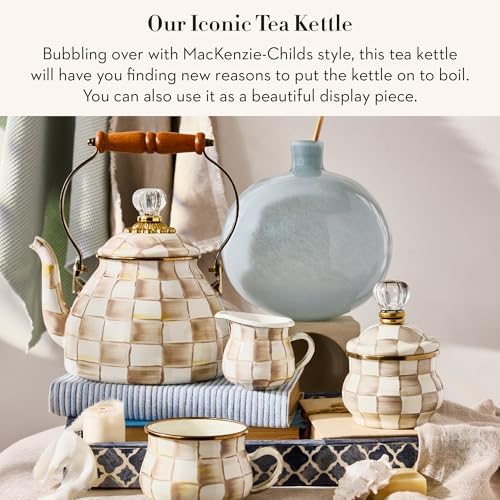 MACKENZIE-CHILDS Tea Kettle, 2 Quarts, Brown-and-White Mocha Check - Image 2