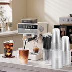 tchrules 200 Set 16oz Clear Plastic Iced Coffee Cups with Lids and Straws - Image 7