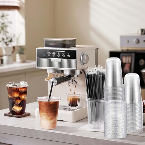 tchrules 200 Set 16oz Clear Plastic Iced Coffee Cups with Lids and Straws - Image 7