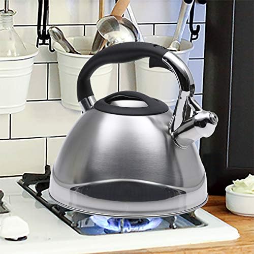 Creative Home Crescendo Stainless Steel Whistling Tea Kettle with Aluminum Capsulated Bottom for Even Heat Distribution, 3.1 Quart, Brushed Finish - Image 2