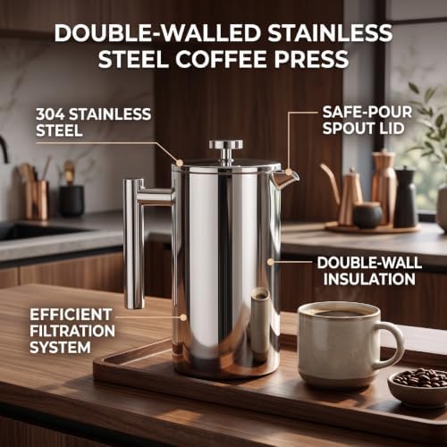 AMONIDA Stainless Steel French Press Coffee Maker 1000ml - Image 2