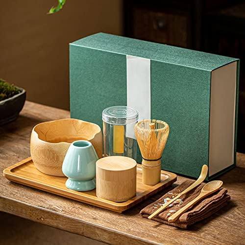 Matcha Whisk Set, Japanese Matcha Tea Set, Matcha Bowl, Bamboo Matcha Whisk, Scoop, Matcha Whisk Holder, Tea Powder Can, Bamboo Tray, Handmade Matcha Ceremony Kit (8 Pcs) (B) by Unknown