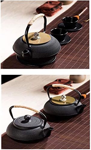 tetsubin Cast iron tea kettle japanese workshop teapot hobnail pattern with Stainless Steel Infuser（27oz Black） - Image 3