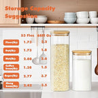 Glass Storage Containers with Airtight Bamboo Lids Set of 3,Pantry Food Glass Jar with Lid,Perfect for Kitchen Organization-Flour,Rice,Pasta,Sugar,Coffee Beans,Accessories Included (3 packs(68oz)) - Image 5
