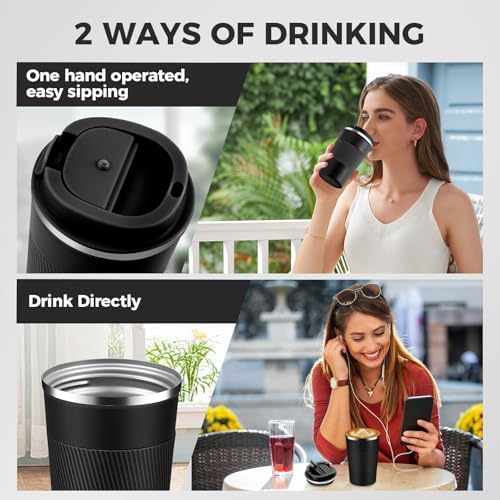 Volhoply 13 oz Stainless Steel Insulated Travel Coffee Mug with Fip Lid Bulk 4 Pack,Reusable Double Wall Vacuum Metal Coffee Cup,Portable Leak Proof Thermal Tumbler for Hot & Cold Drinks(Assorted,4) - Image 5