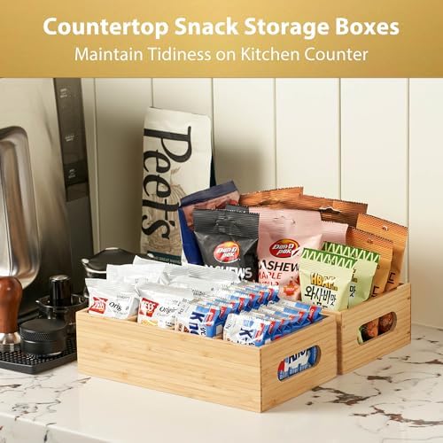 Umilife Large Bamboo Pantry Organizers and Storage Bins with Removable Dividers, Kitchen Drawer Cabinet Countertop Organization for Snack, Spice Packets, Teabags, Seasoning Pouches (2 Pack) - Image 3