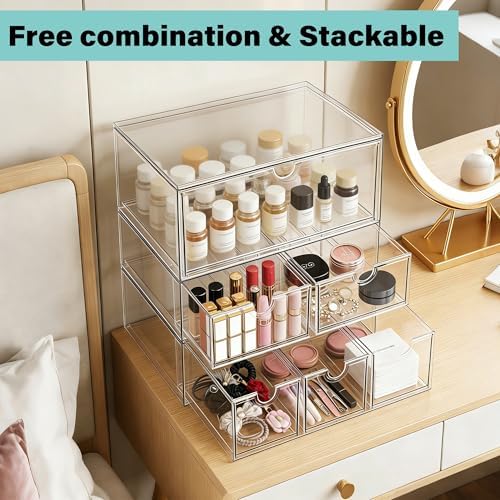 Prsildan 6 Small Drawers Stackable Storage Drawer Clear Acrylic Organizer - Image 5