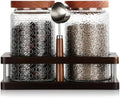 Suclain Glass Coffee Grounds Container with Shelf 2 x 34 oz Glass Coffee Bean Storage Canisters with Airtight Thread Lid and Measuring Spoon Food Storage Jars for Kitchen Sugar(Classic Style) by Suclain