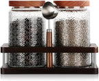 Suclain Glass Coffee Grounds Container with Shelf 2 x 34 oz Glass Coffee Bean Storage Canisters with Airtight Thread Lid and Measuring Spoon Food Storage Jars for Kitchen Sugar(Classic Style) by Suclain