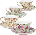 Gracie China by Coastline Imports Rose Chintz 8-Ounce Porcelain Tea Cup and Saucer, Set of 4 by GracieBoneChina