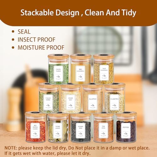 SLifeJars-Spice Jars with Label, 7.5 oz 20pcs Spice Containers Glass Jars with Bamboo Lids, Seasoning Containers Bottles,Airtight Empty Spice Jars for Spice Rack, Drawer,Cabinet,Pantry - Image 5