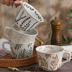 Ceramic Mug Set of 4, 11oz - Vintage Mug Cups for Coffee Milk Latte Cappuccino Tea, Porcelain Coffee Cups Set Gifts for Women Man, Farmhouse Handmade Stoneware Cups Dishwasher Microwave Safe by Tvvtuww