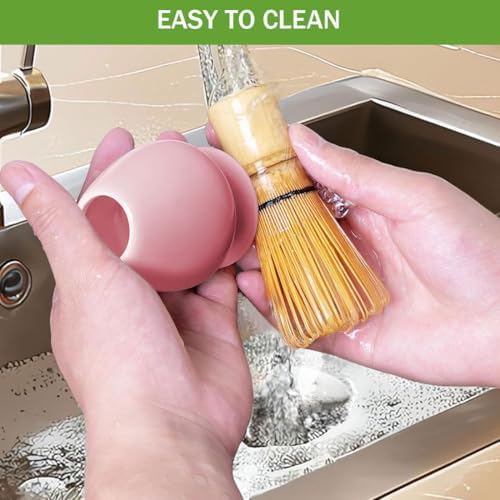 Matcha Whisk Set, 14oz Ceramic Matcha Bowl with Spout, Bamboo Whisk, Whisk Holder, Scoop, Sifter - 8Pcs Elegant Matcha Set for Gifting and Personal Use Pink - Image 6