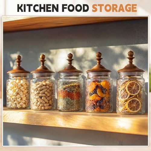 Suclain 6 Pack 24 oz Glass Spice Jars with Dark Wood Lids Vintage Canisters with Flower Pattern Airtight Food Storage Container for Home Kitchen Tea Coffee Spice Pantry Organization Decorations - Image 4