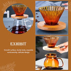 Baluue Household Coffee Dripper and Coffee Funnel Set Large High Borosilicate Glass with Wooden Base for Home Brewing - Image 5