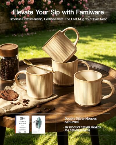 famiware Coffee Mug Set of 6, Star 12 oz Ceramic Mugs Cups Set with Handle - Image 5